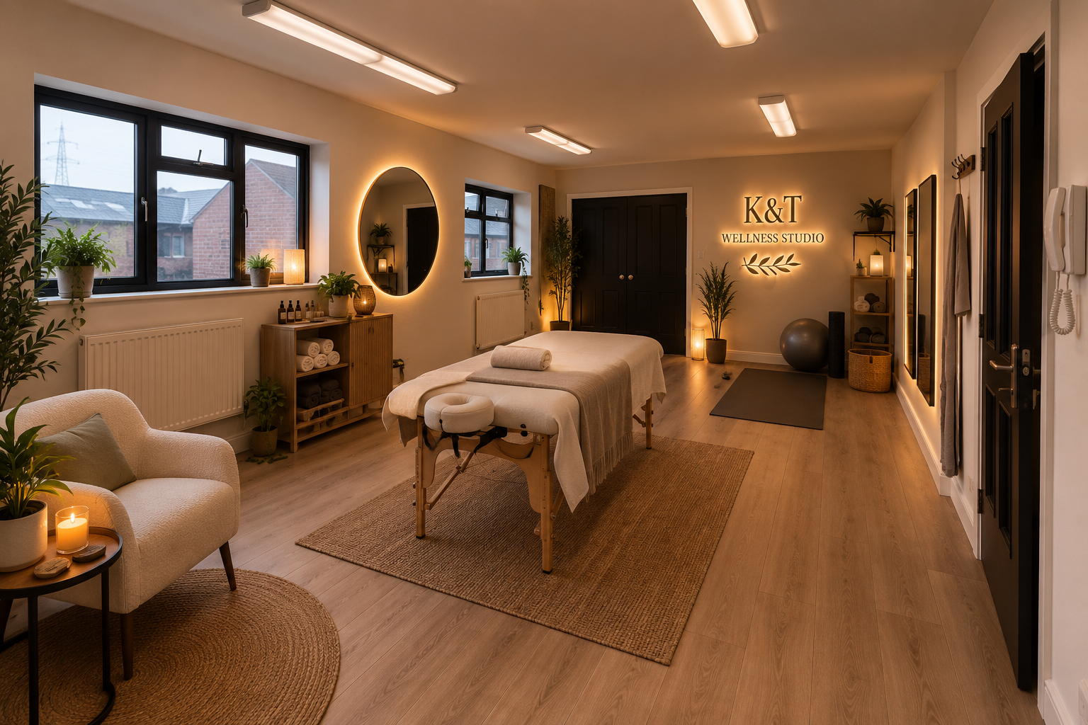 Warm, private treatment room at K&T Wellness Studio