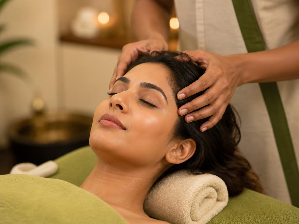 A relaxing Indian head massage with the client's eyes closed